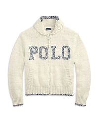 Logo Shawl Collar Full Zip Cardigan
