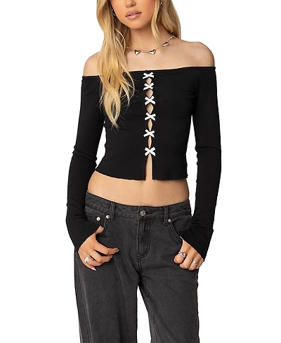 Edikted Contrast Bow Off Shoulder Top