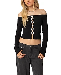 Edikted Contrast Bow Off Shoulder Top