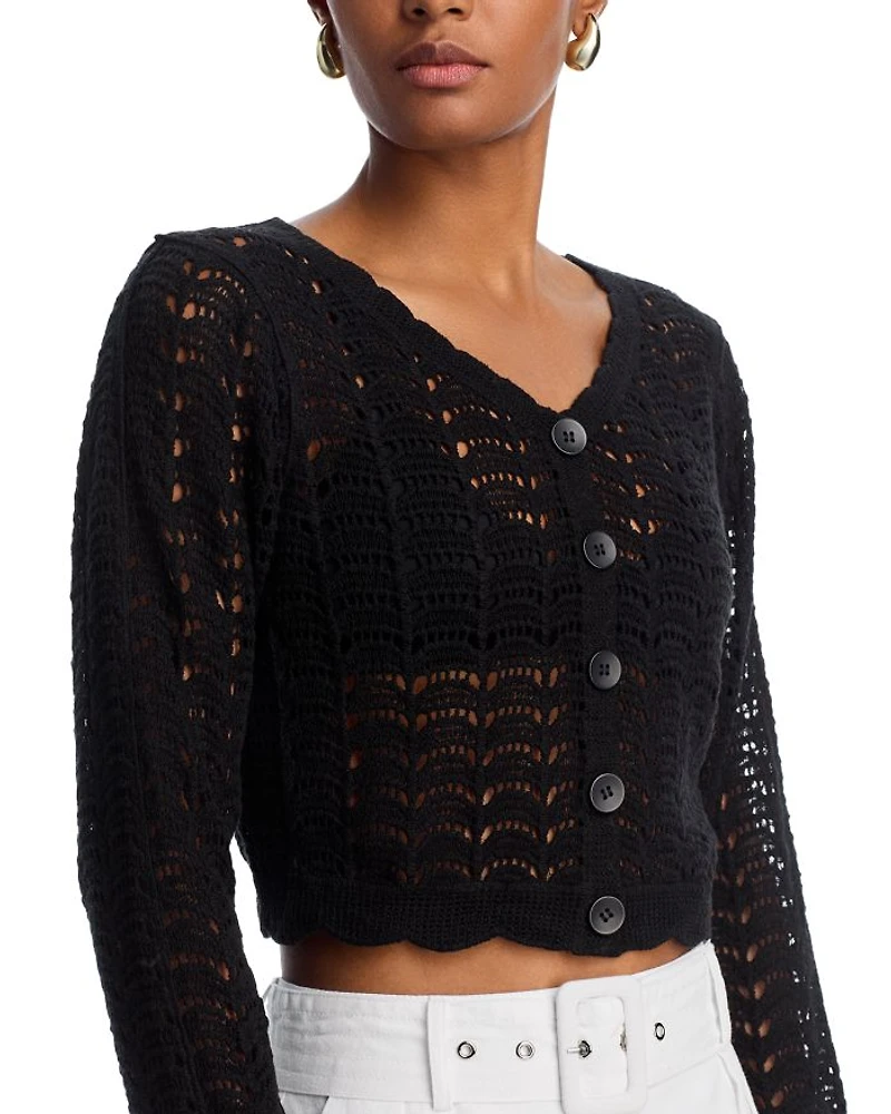 Crochet V Neck Cardigan Sweater - Exclusive