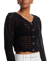 Crochet V Neck Cardigan Sweater - Exclusive