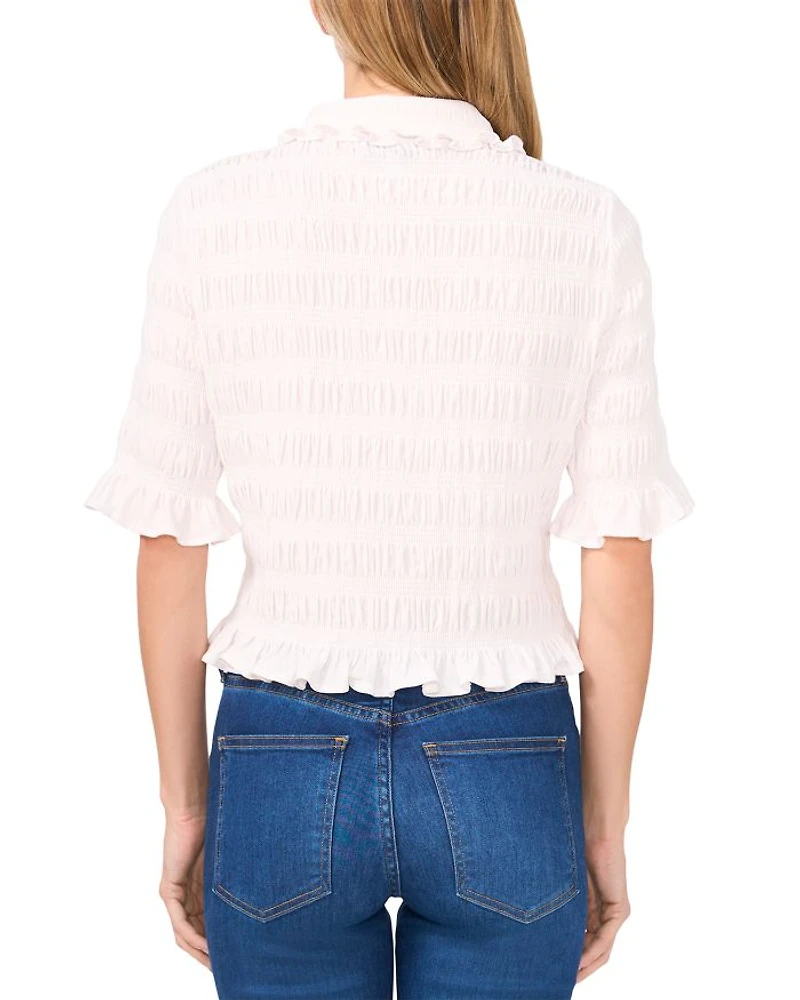 Smocked Elbow Sleeve Ruffle Blouse