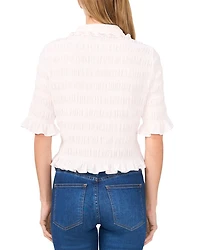 Smocked Elbow Sleeve Ruffle Blouse