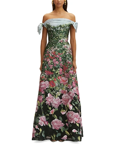 Oscar de la Renta Sleeveless Draped English Garden Gown