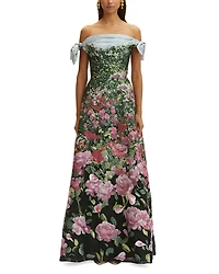 Oscar de la Renta Sleeveless Draped English Garden Gown