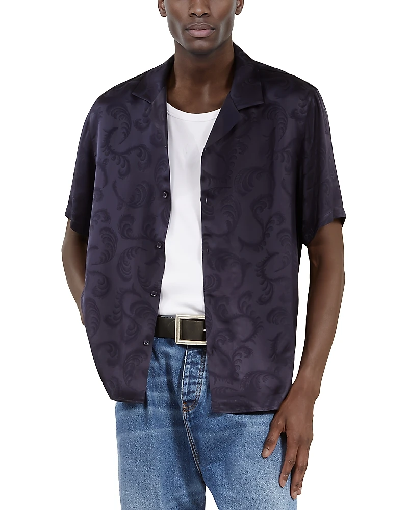 The Kooples Flocked Short Sleeve Button Front Shirt