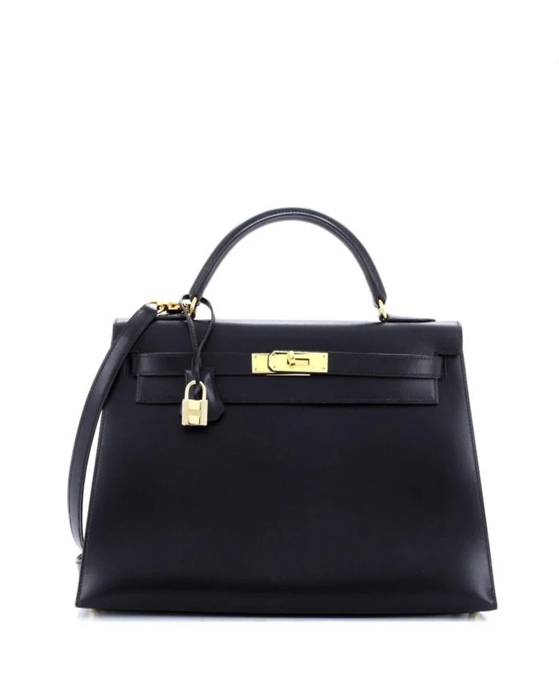 Kelly 32 Handbag Black Box Calf with Gold Hardware