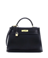 Kelly 32 Handbag Black Box Calf with Gold Hardware