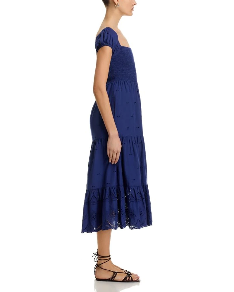 Eyelet Smocked Midi Dress