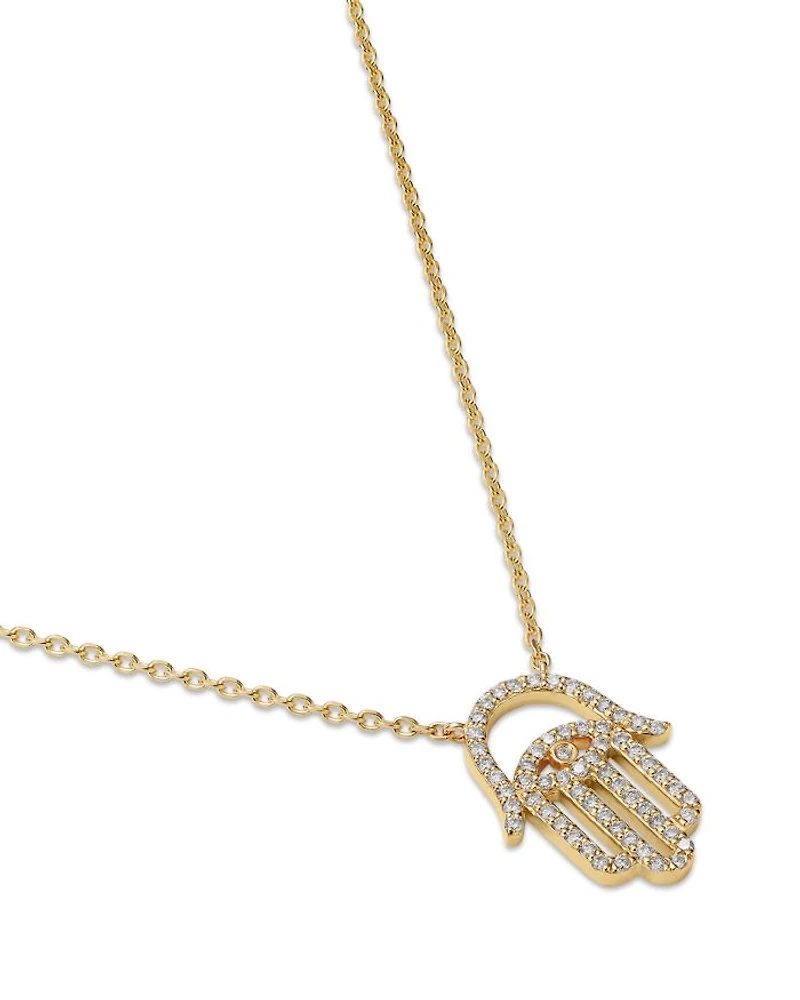 Diamond Hamsa Pendant Necklace in 14K Yellow Gold, 0.4 tcw