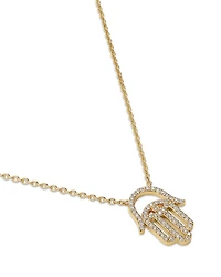 Diamond Hamsa Pendant Necklace in 14K Yellow Gold, 0.4 tcw
