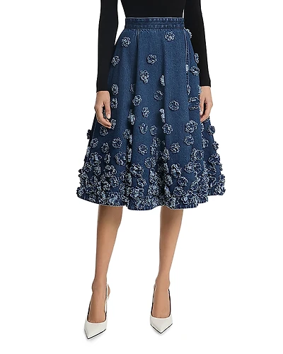 Michael Kors Collection Floral Embroidered Denim Circle Skirt