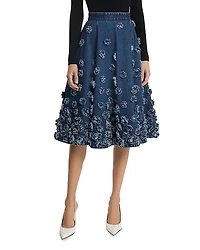 Michael Kors Collection Floral Embroidered Denim Circle Skirt
