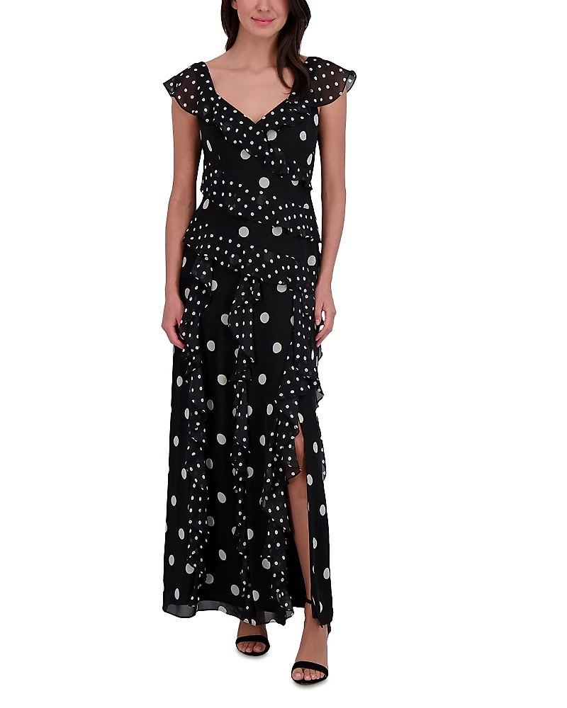 Eliza J V Neck Flutter Sleeve Ruffle Dress