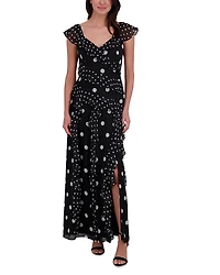 Eliza J V Neck Flutter Sleeve Ruffle Dress