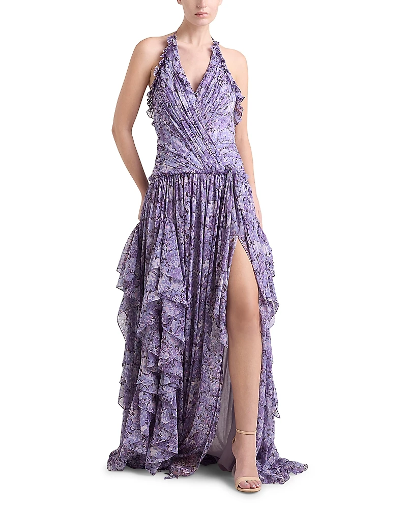 Cinq a Sept Painted Hydrangea Agatha Ruffle Gown