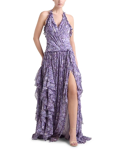 Cinq a Sept Painted Hydrangea Agatha Ruffle Gown
