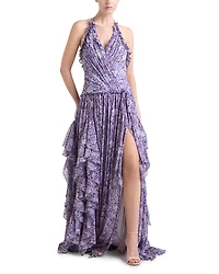 Cinq a Sept Painted Hydrangea Agatha Ruffle Gown