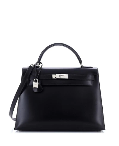 Kelly 32 Handbag Black Box Calf with Palladium Hardware