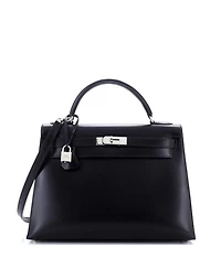 Kelly 32 Handbag Black Box Calf with Palladium Hardware