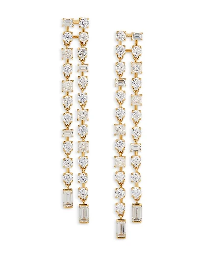 Cubic Zirconia Double Row Linear Drop Earrings in 18K Gold Plated