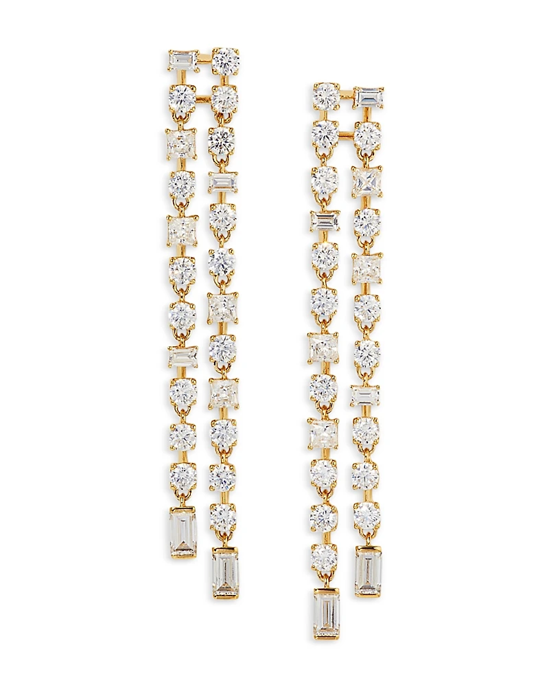 Nadri Cubic Zirconia Double Row Linear Drop Earrings