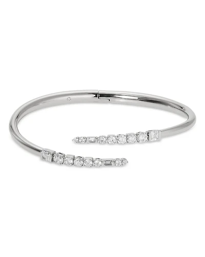 Cubic Zirconia Bypass Bangle Bracelet in Rhodium Plated