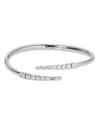 Cubic Zirconia Bypass Bangle Bracelet in Rhodium Plated