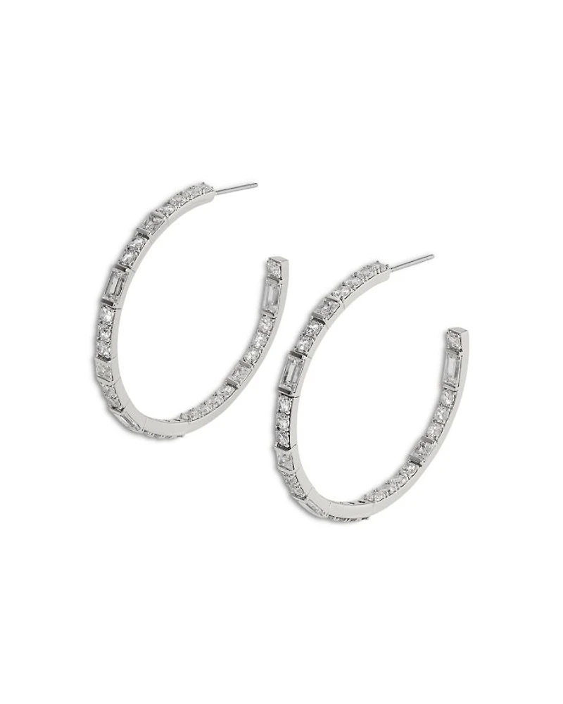 Cubic Zirconia Hoop Earrings in Rhodium Plated