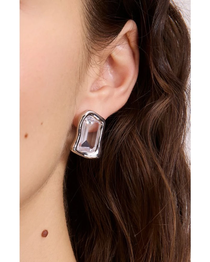 Molten Clear Glass Freeform Solitaire Stud Earrings