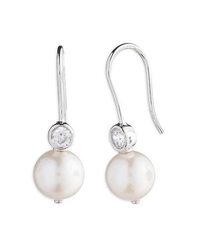 Cubic Zirconia & Cultured Freshwater Pearl Drop Earrings in Sterling Silver