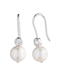 Cubic Zirconia & Cultured Freshwater Pearl Drop Earrings in Sterling Silver