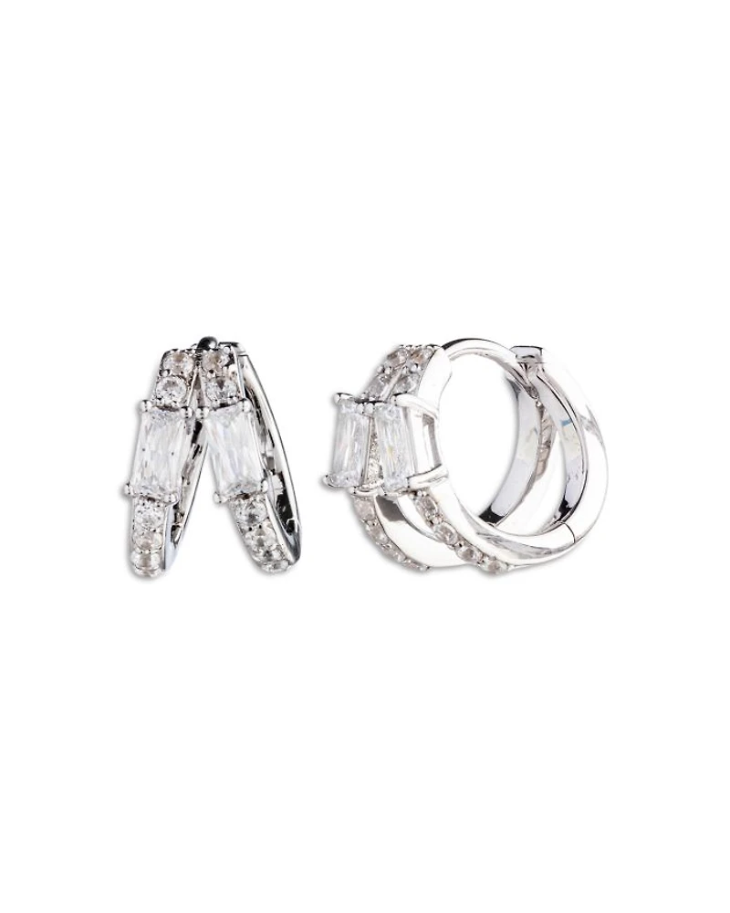 Cubic Zirconia Split Hoop Earrings in Sterling Silver
