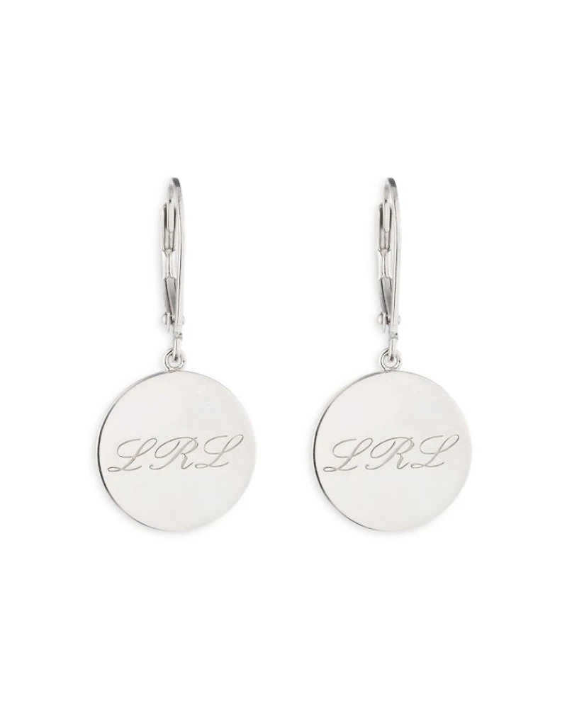 Logo Script Disc Drop Earrings in Sterling Silver