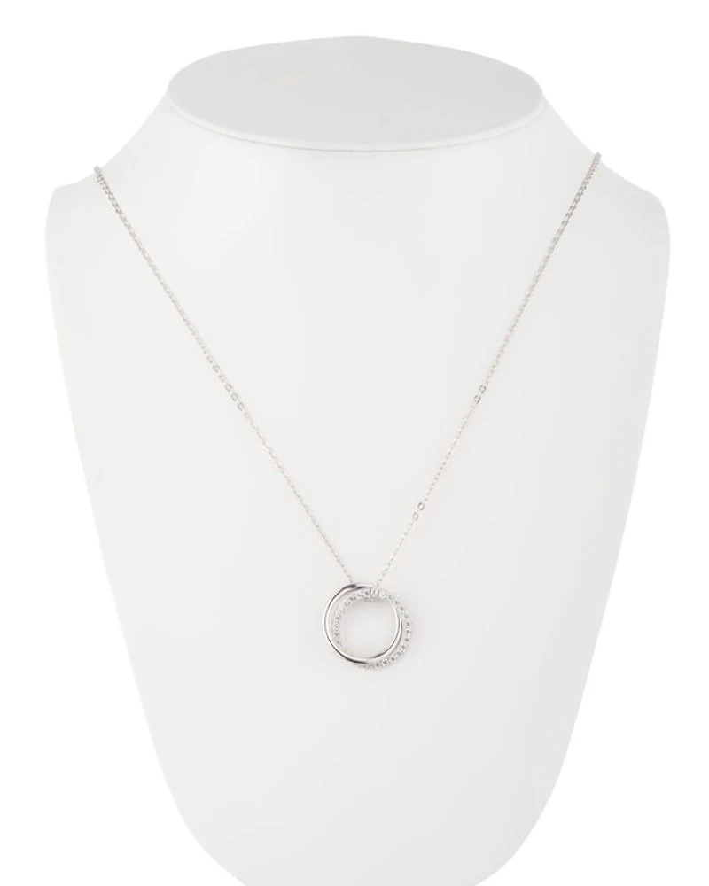 Pavé Ring Pendant Necklace in Sterling Silver, 16"-19"