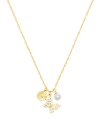 Butterfly Flower Charm Pendant Necklace, 16-18"