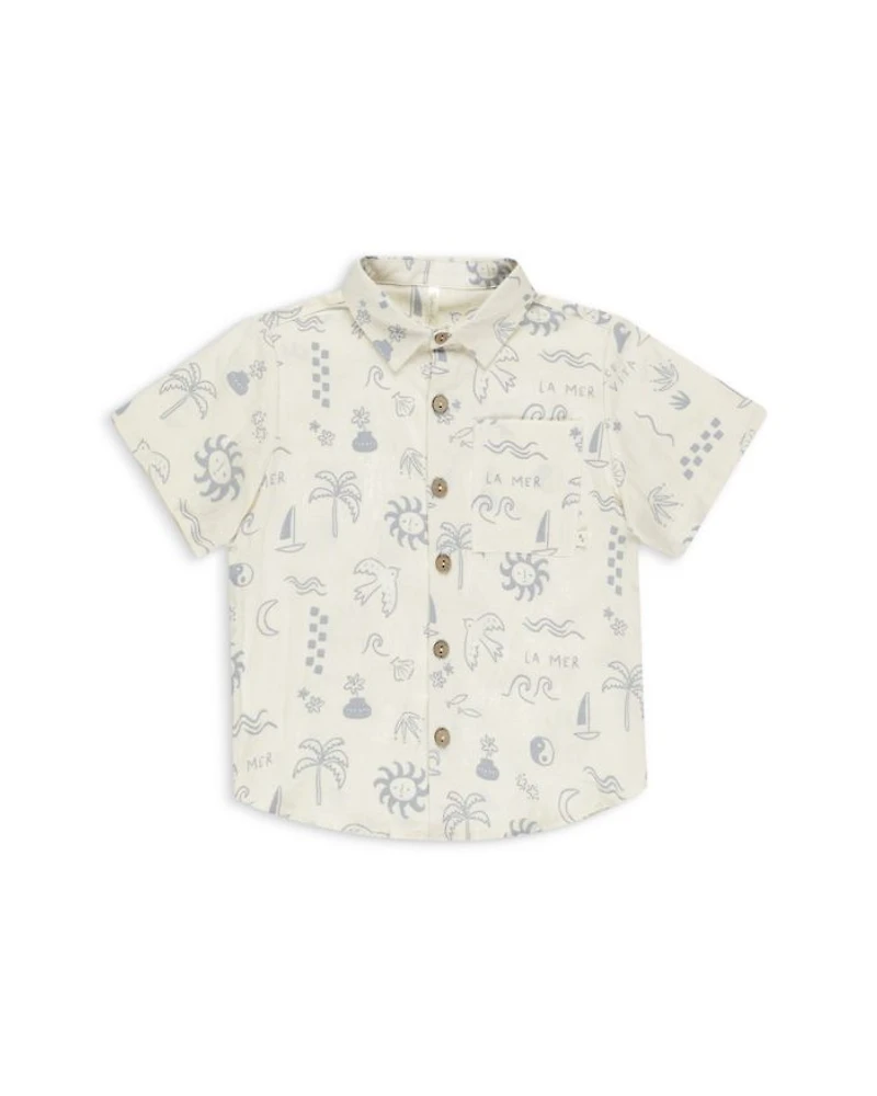 Boys' Mediterranean Print Short Sleeve Linen Shirt - Little Kid
