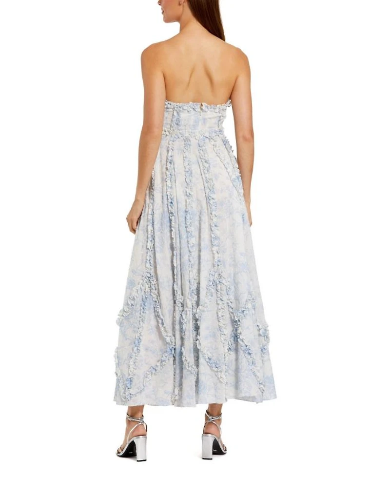 Floral Cotton Ruffle Strapless Gown