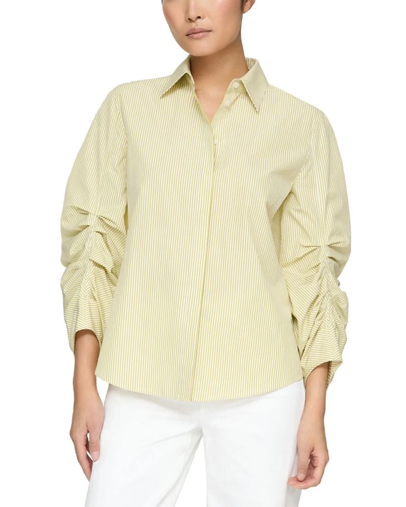 Ruched Sleeve Button Up Shirt