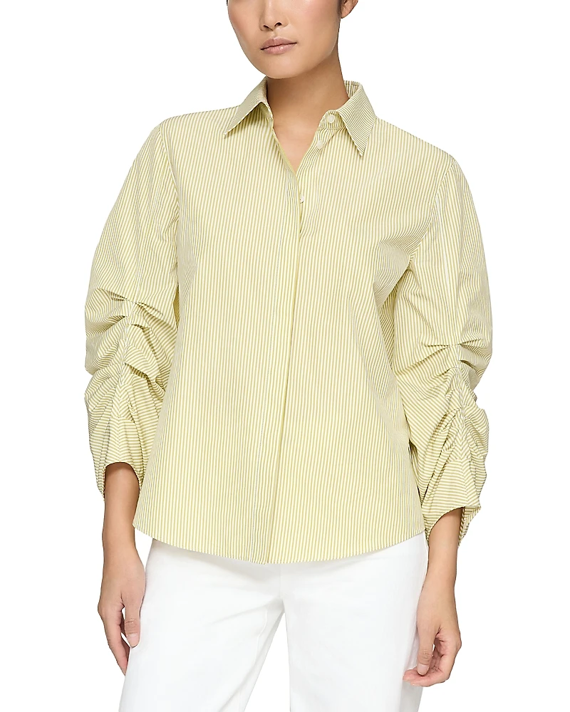 Lafayette 148 New York Ruched Sleeve Button Up Shirt