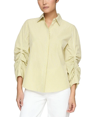 Lafayette 148 New York Ruched Sleeve Button Up Shirt