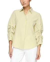 Lafayette 148 New York Ruched Sleeve Button Up Shirt