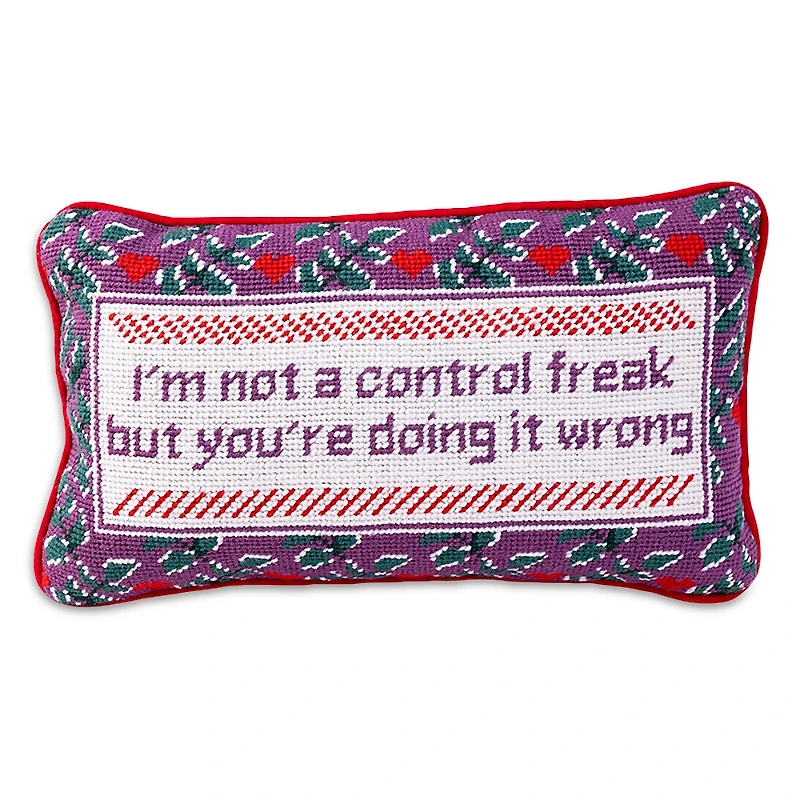Furbish Studio Control Freak Needlepoint Decorative Pillow