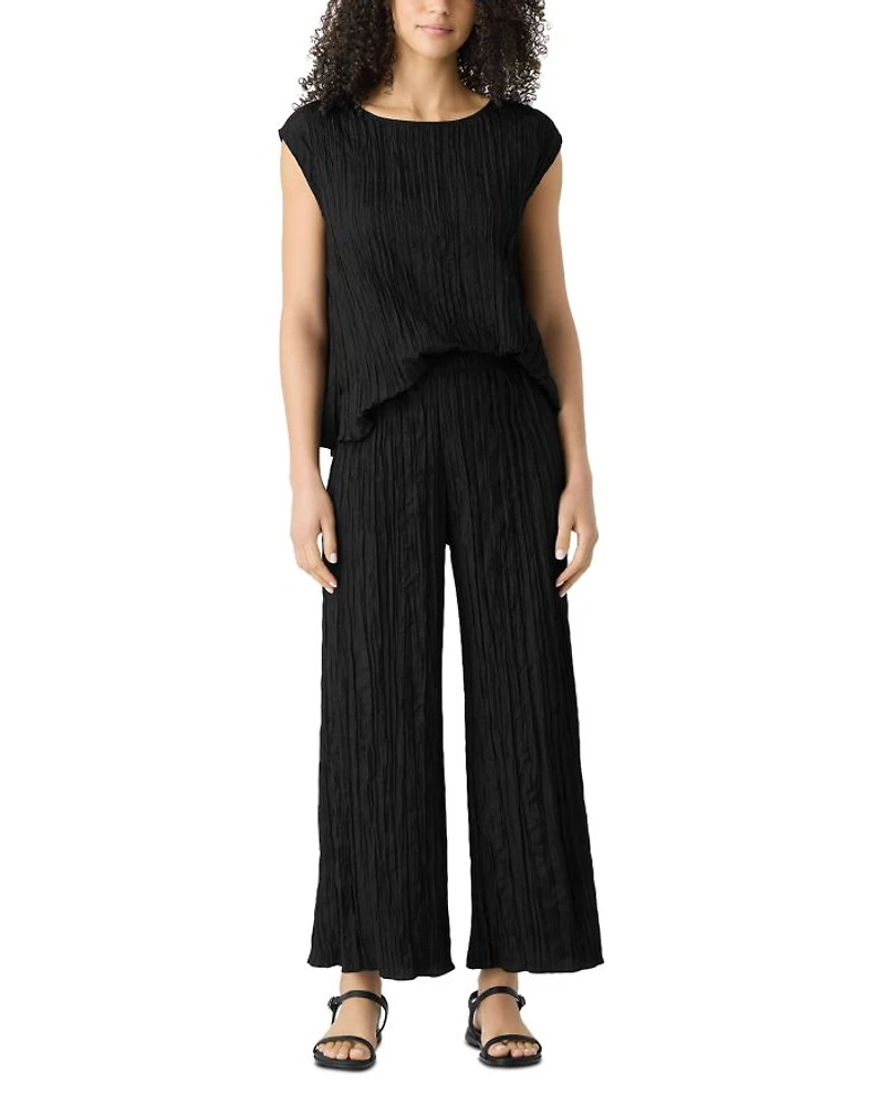 Crushed Silk Wide Leg Ankle Pants