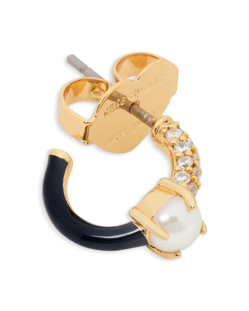 Imitation Pearl, Pavé & Enamel Huggie Hoop Earrings