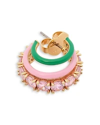 Pink Stone & Enamel Triple Huggie Hoop Earrings