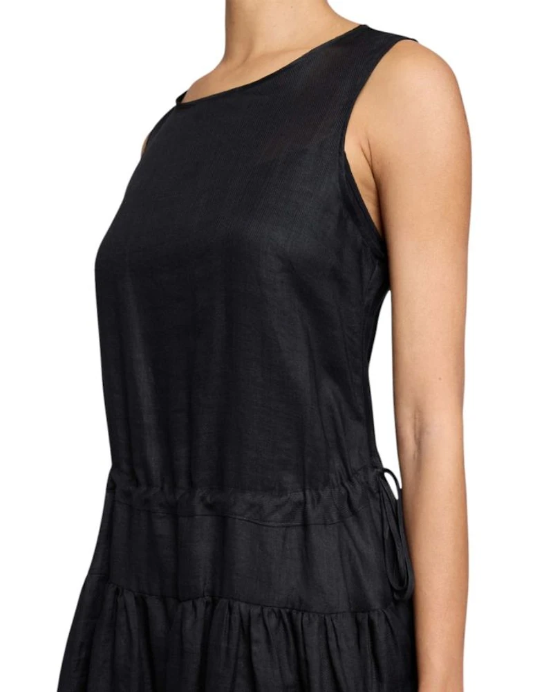 MISTY Sleeveless Midi Dress with Full Skirt and Detachable Slip, Side Pockets Lightweight Ramie