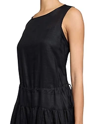 MISTY Sleeveless Midi Dress with Full Skirt and Detachable Slip, Side Pockets Lightweight Ramie