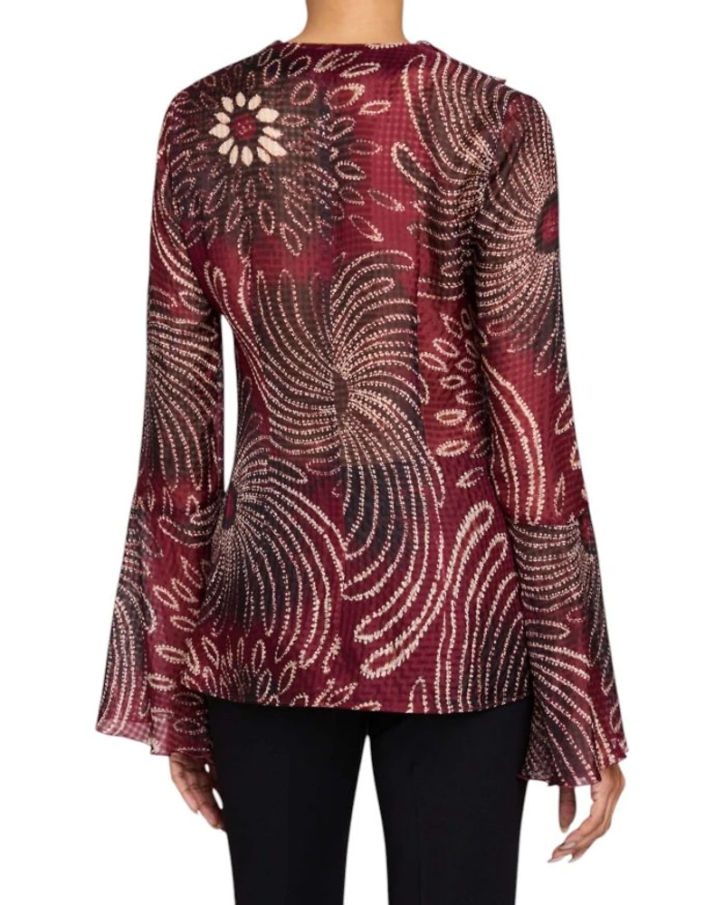 SYDNEY Long Sleeve Button Down Blouse with Ruffles Silk Modern Gingham Floral Print