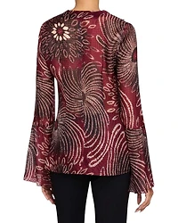 SYDNEY Long Sleeve Button Down Blouse with Ruffles Silk Modern Gingham Floral Print
